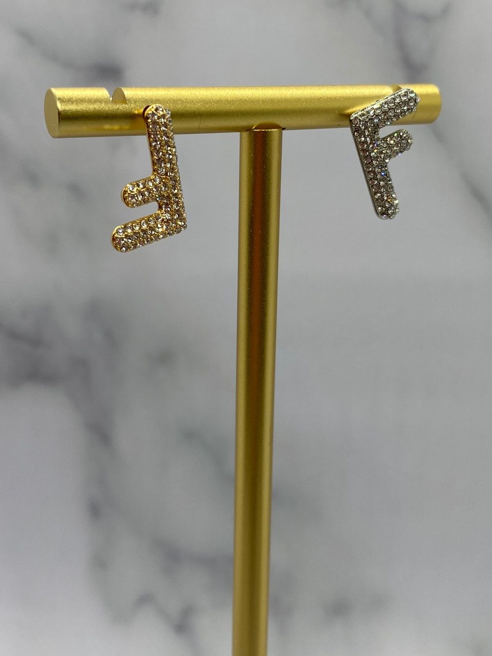 FENDI FF Gold & Silver Rhinestone Earrings - Pre owned