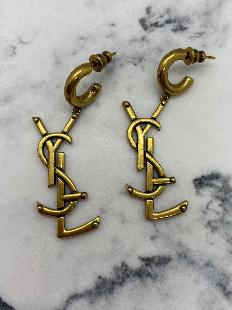 YSL YVES SAINT LAURENT Vintage Brass Earrings - USED