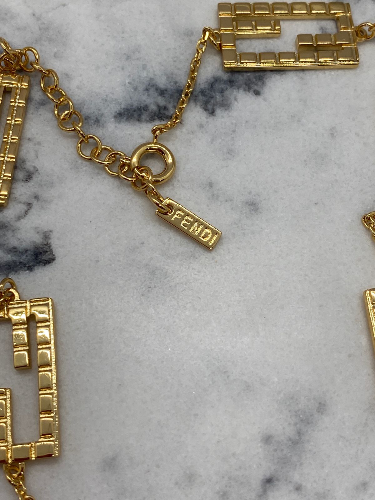 FENDI FF Gold Tone Baguette Necklace - Pre owned