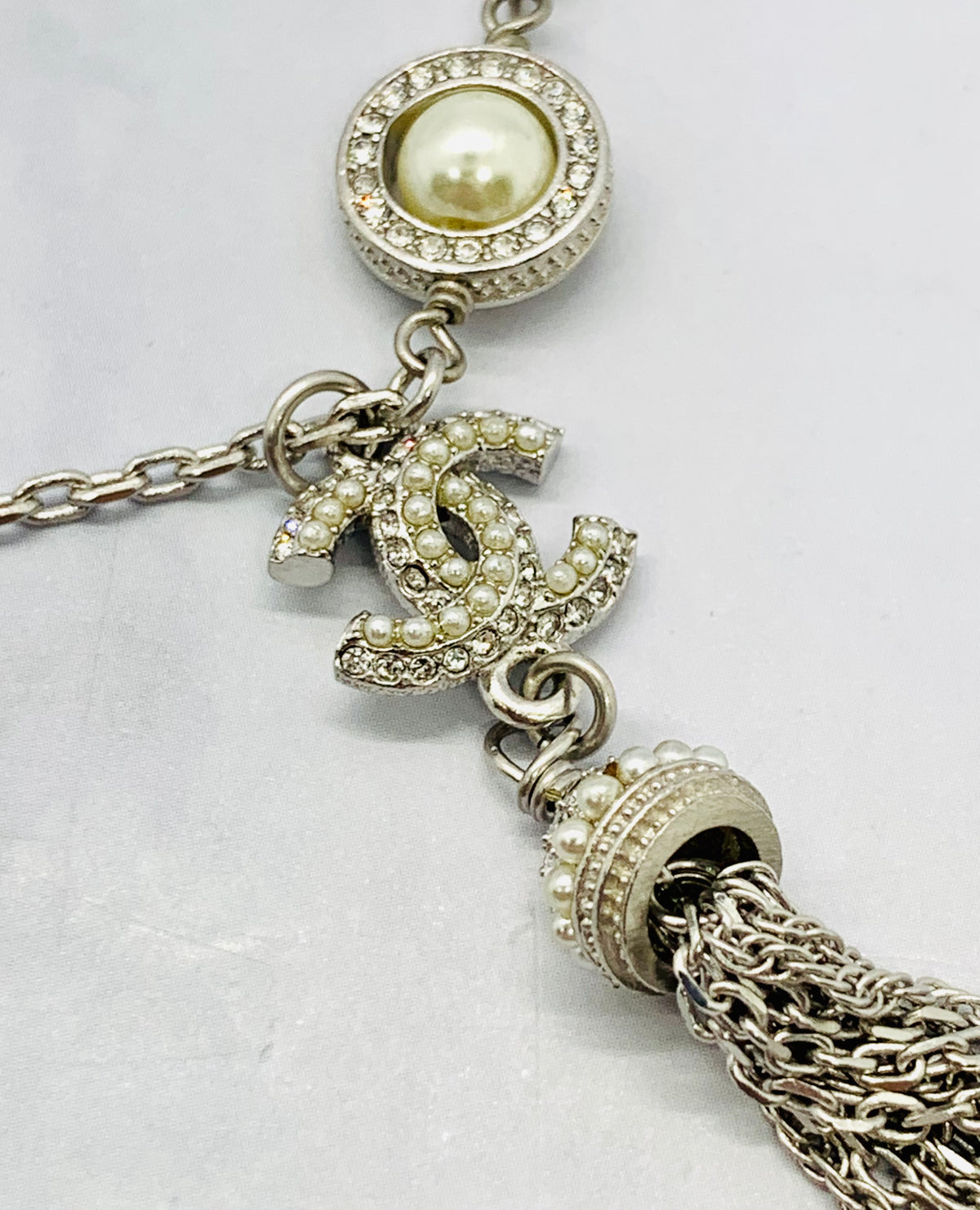 CHANEL CC Silver ToneTassel Bracelet - USED