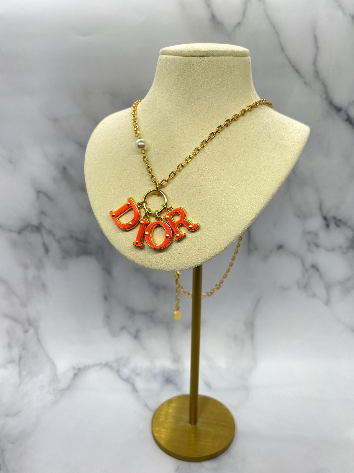 CHRISTIAN DIOR Orange Lucite Logo Necklace - Preowned