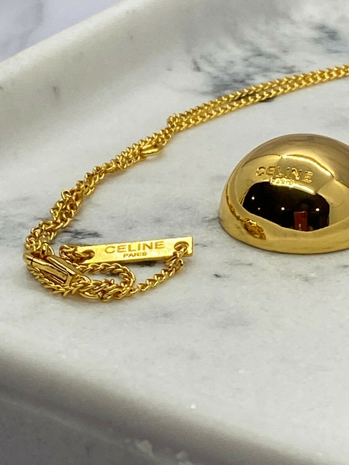CELINE Reptile Gold Ball Pendant Necklace - USED