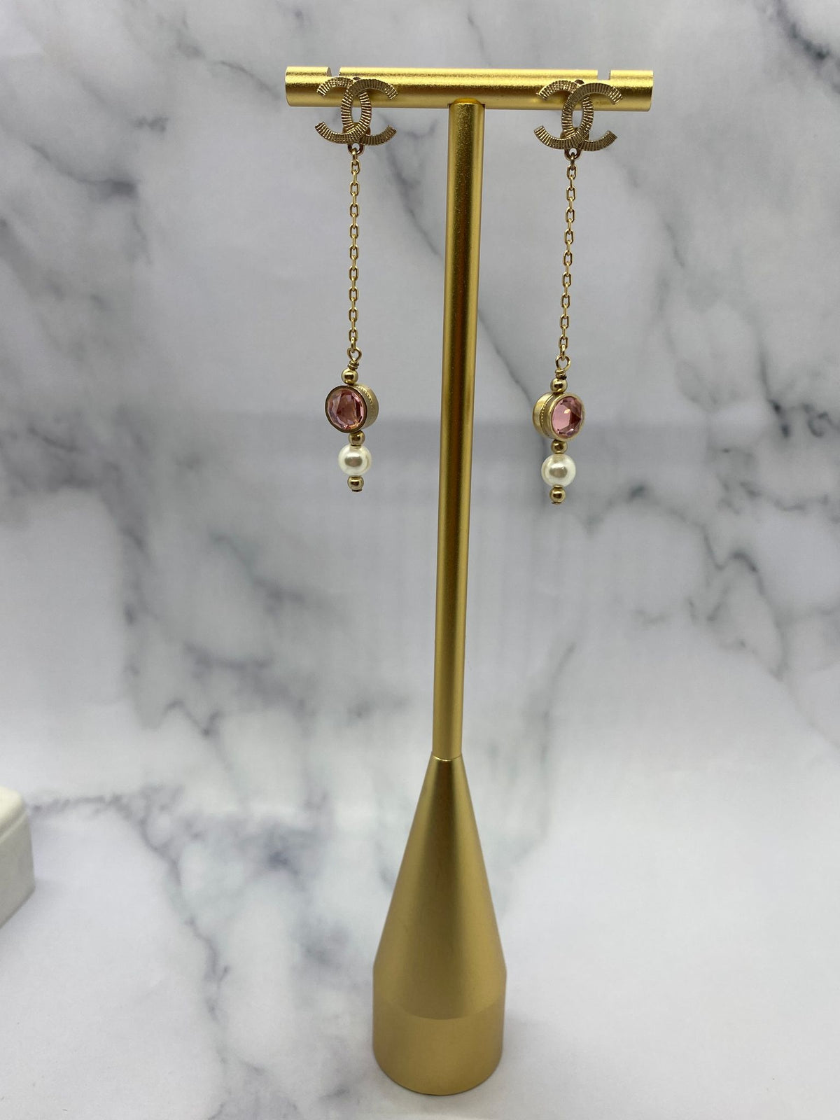 CHANEL CC Pink Stone Pendant Earrings - Pre owned