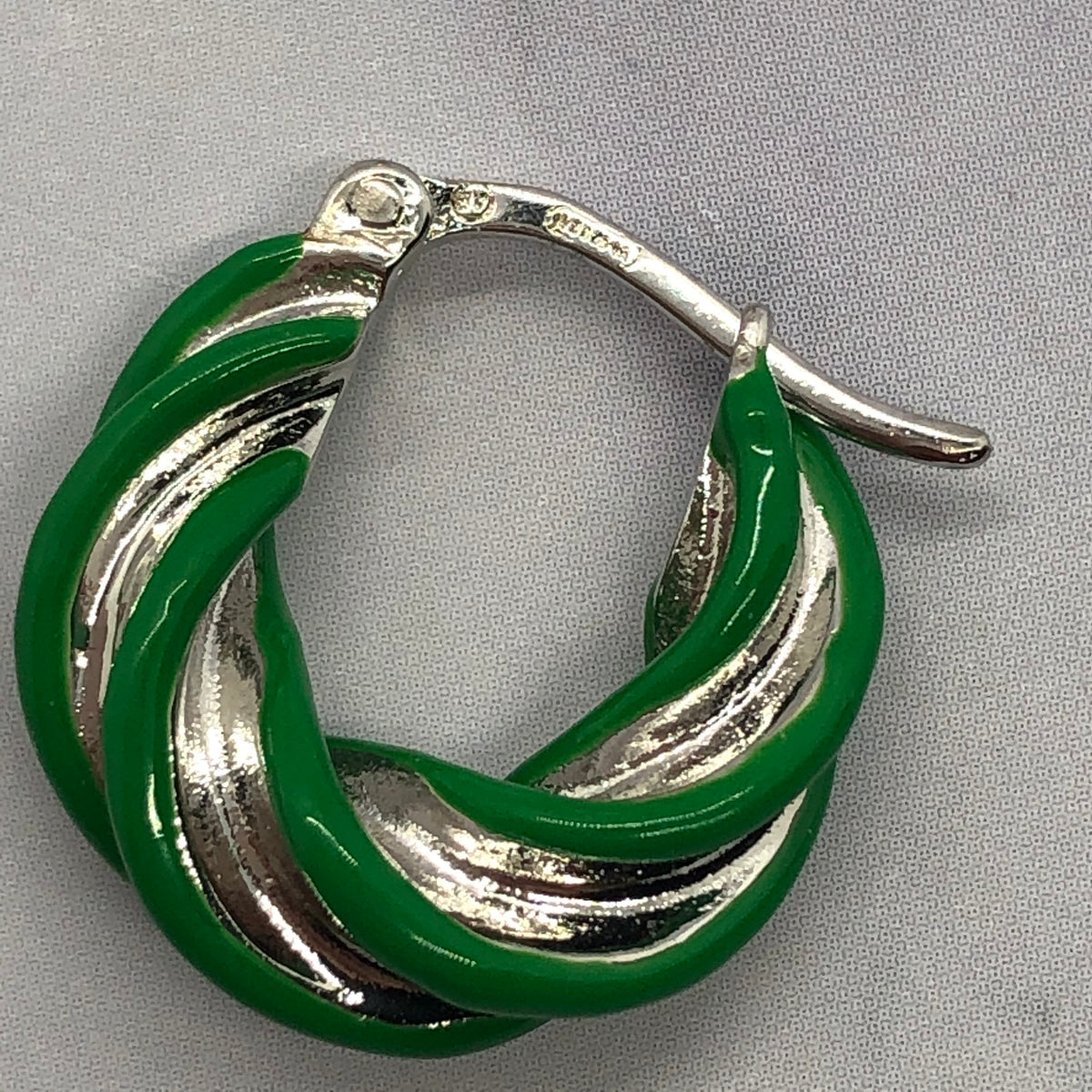 BOTTEGA VENETA Silver & Green Swirl Hoop Earrings - Preowned