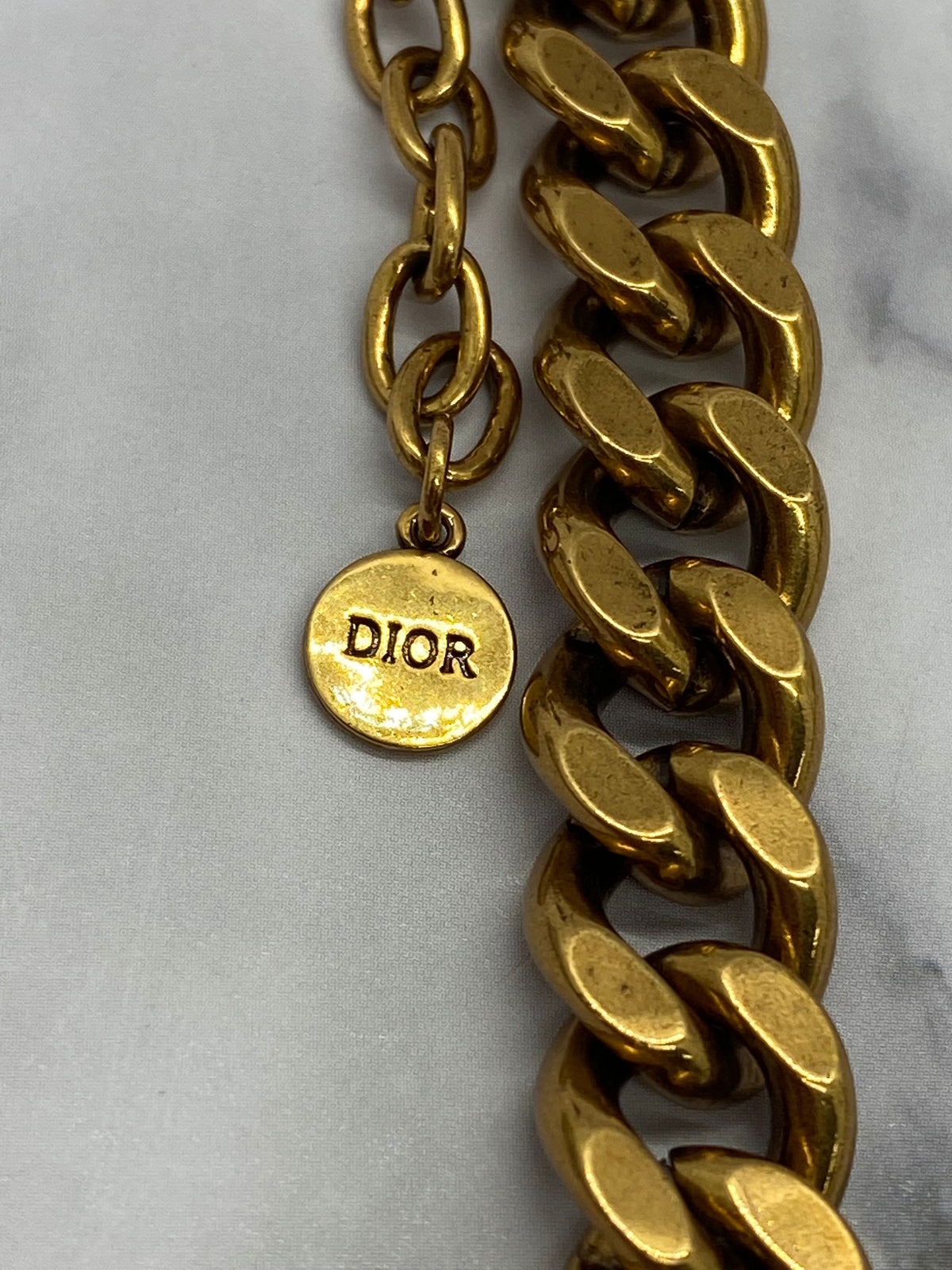 CHRISTIAN DIOR CD Brass Tone Monogram Necklace Choker - Pre owned