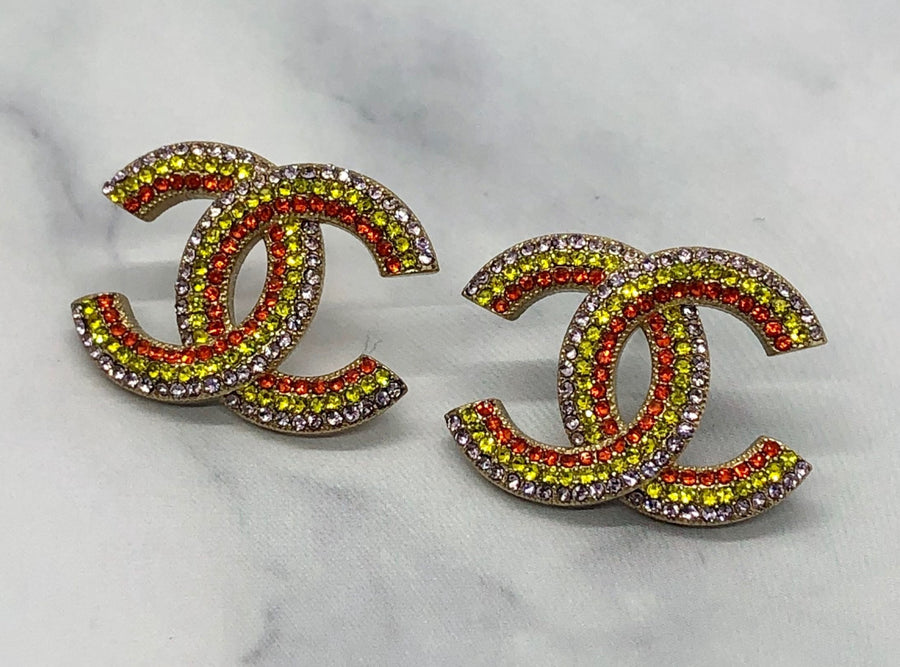 CHANEL CC Colored Rhinestone Earrings - USED