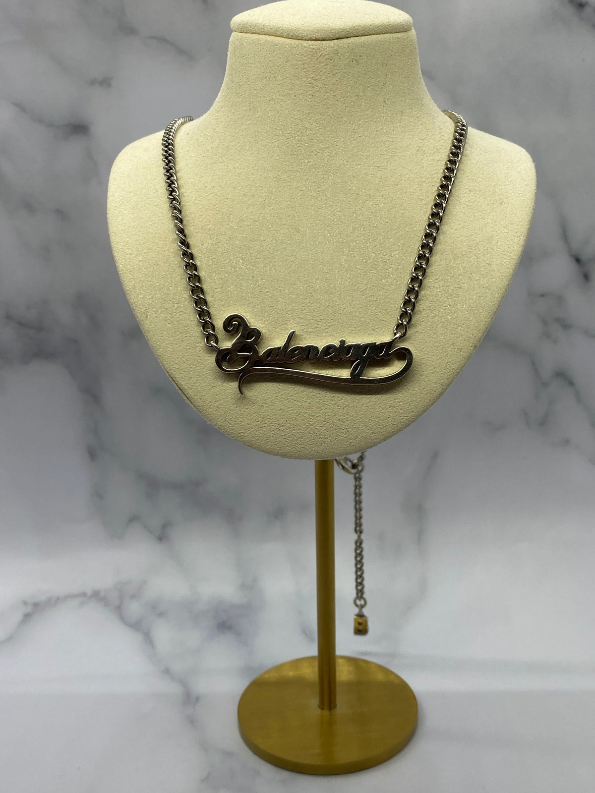 BALENCIAGA Silver Tone Script Necklace - Pre owned