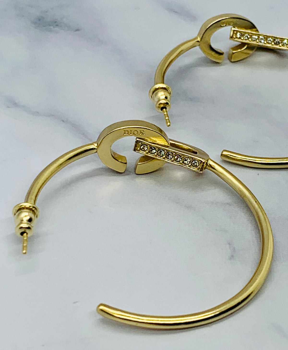 CHRISTIAN DIOR CD Rhinestone Hoop Earrings - Pre owned