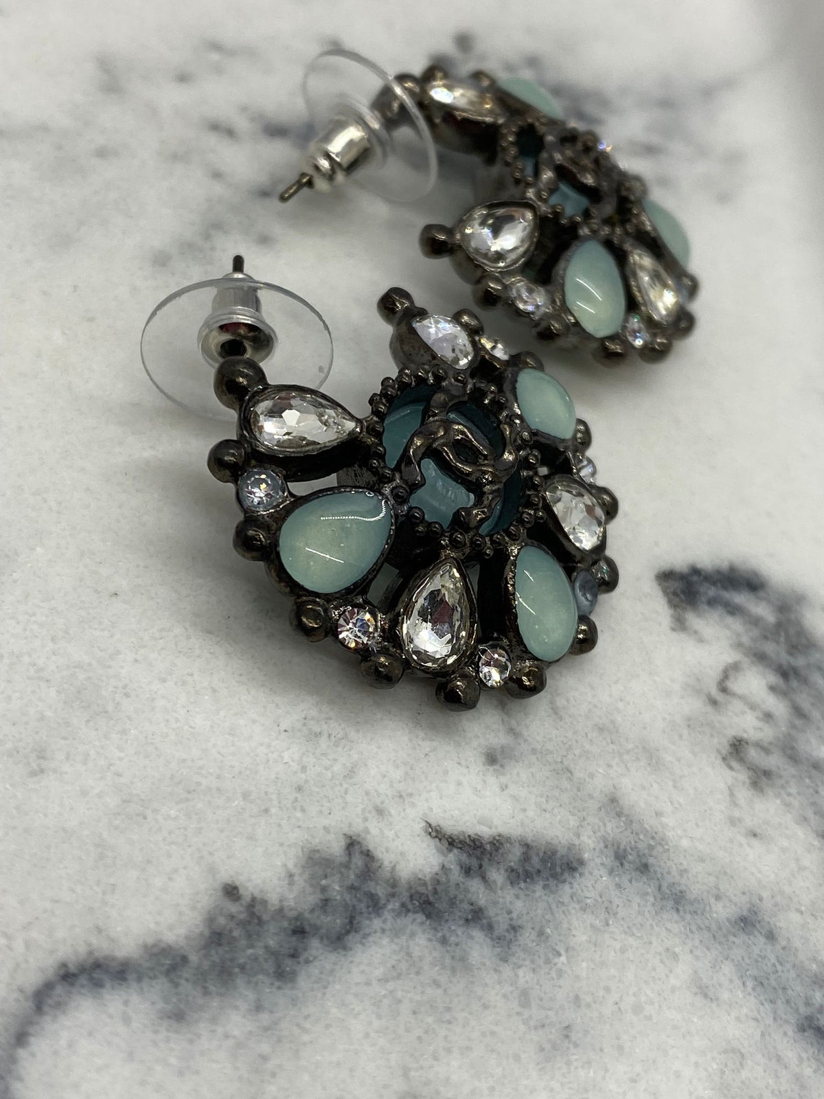 CHANEL CC Aqua Stone Hoop Earrings - USED