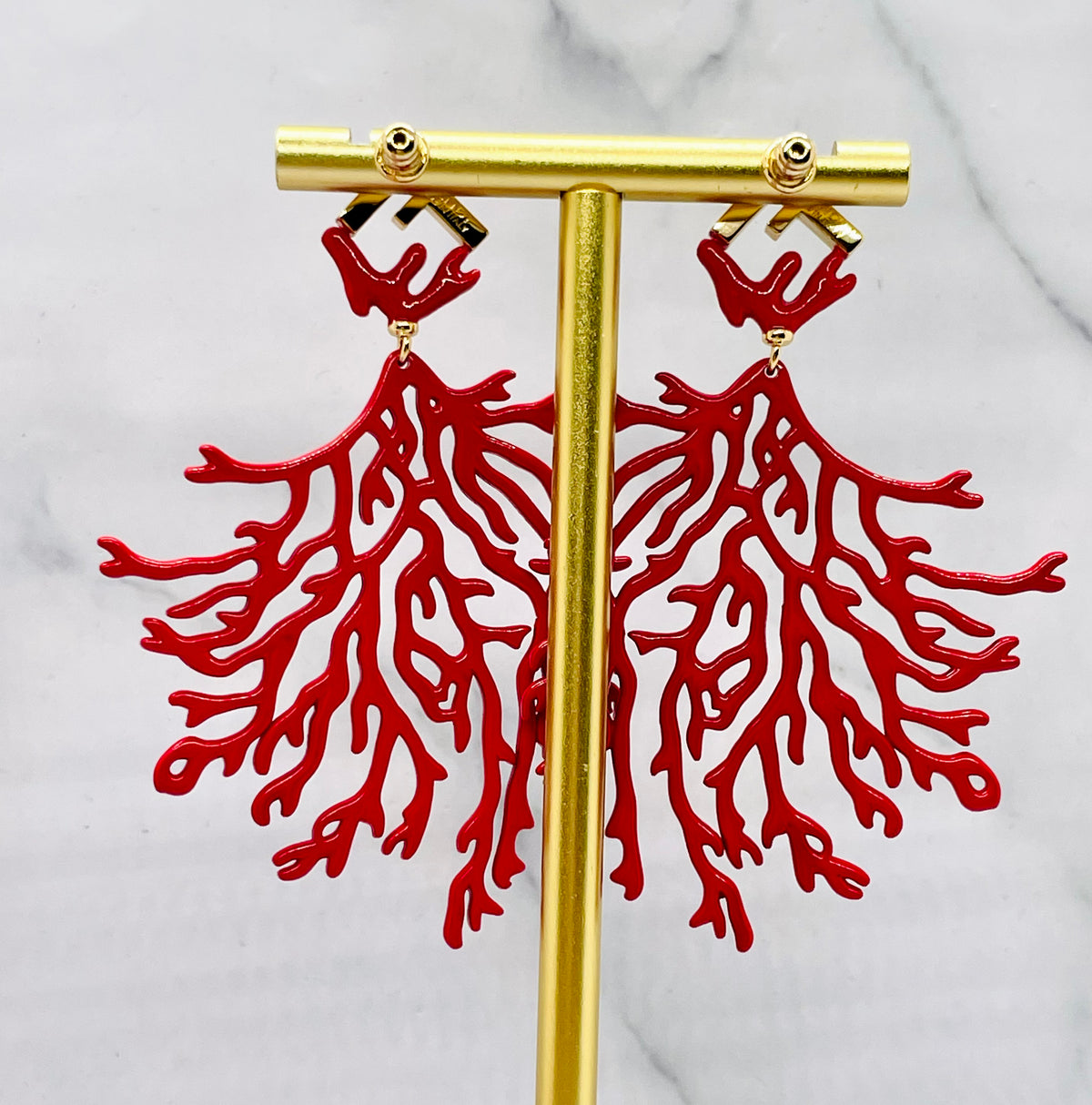 FENDI FF Red Coral Pendant Earrings - Pre owned
