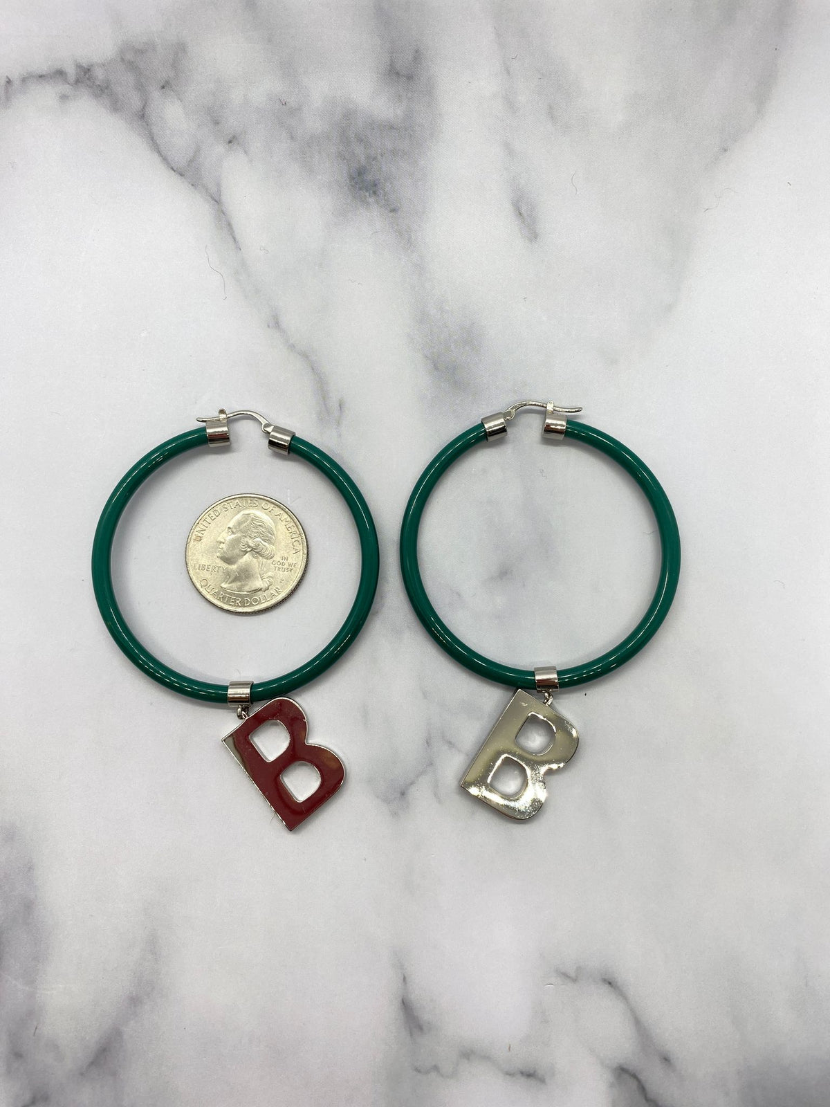 BALENCIAGA Teal Hoop B Charm Earrings - Pre owned