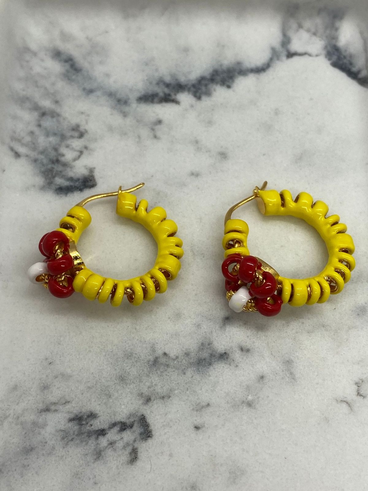 BOTTEGA VENETA Yellow & Red Hoop Earrings - Pre owned