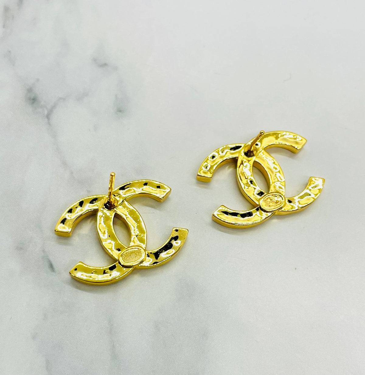 CHANEL CC Gold Tone Rhinestone Earrings - Pre owned
