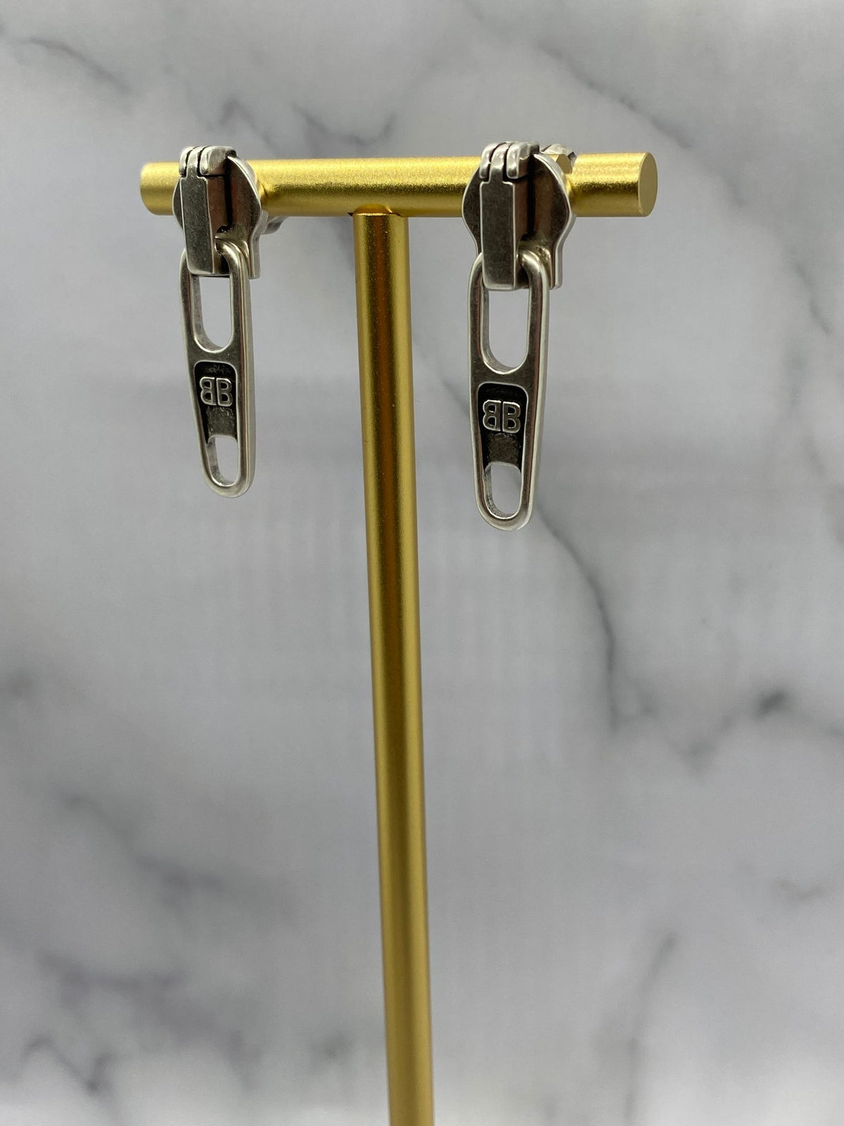 BALENCIAGA BB Silver Tone Zipper Earrings - Pre owned