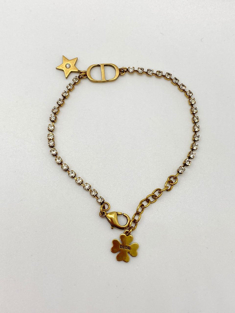 CHRISTIAN DIOR CD Brass & Rhinestone Lucky Bracelet - Pre owned