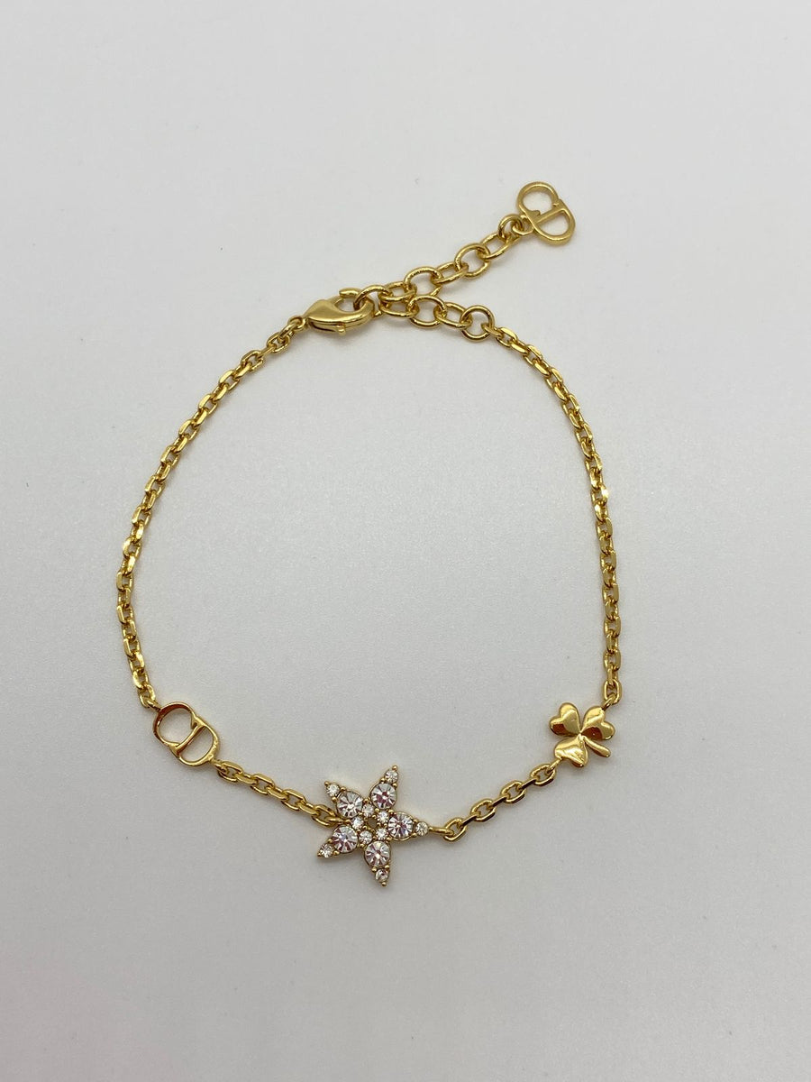 CHRISTIAN DIOR CD Gold Tone Rhinestone Star Bracelet - Pre owned