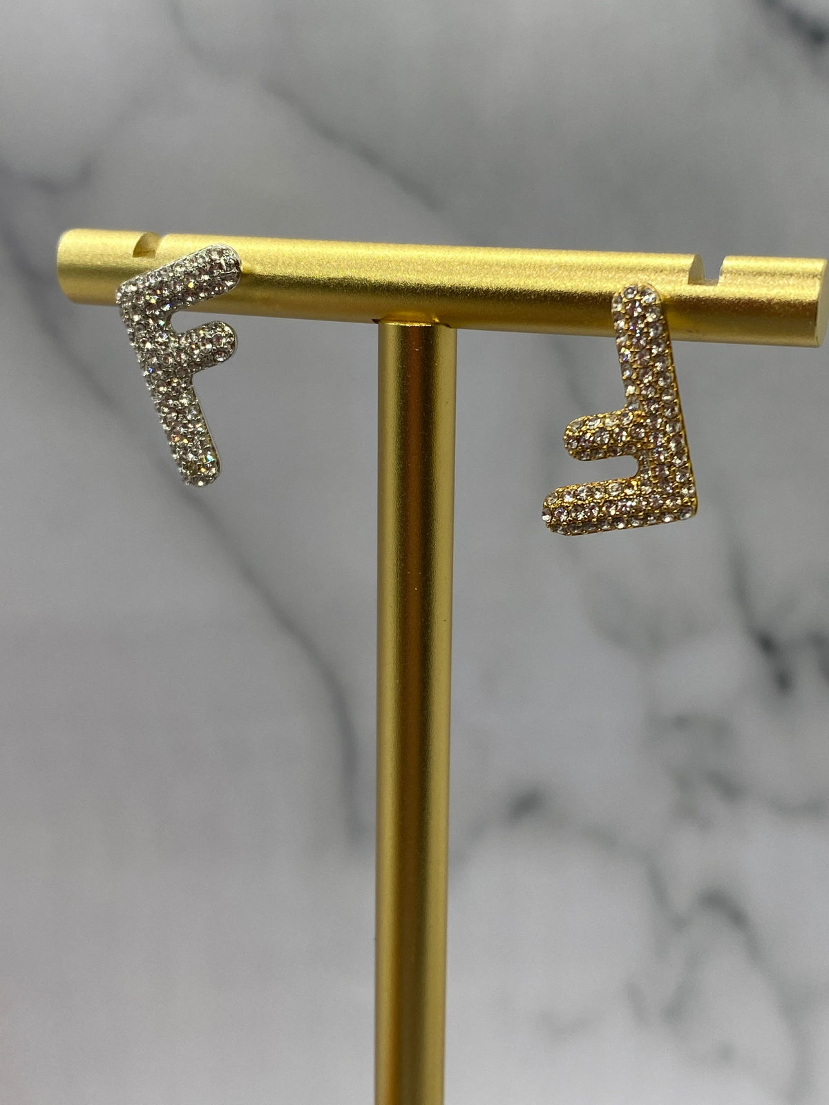 FENDI F Gold & Silver Rhinestone Earrings - Pre owned