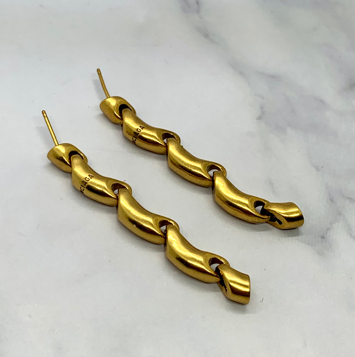 BALENCIAGA Brass Chain Hoop Earrings - Pre owned