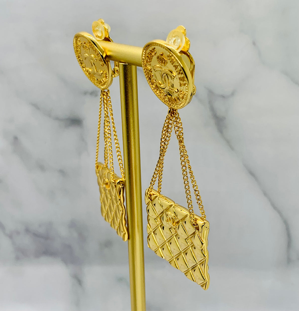 CHANEL CC Vintage Handbag Earrings - USED