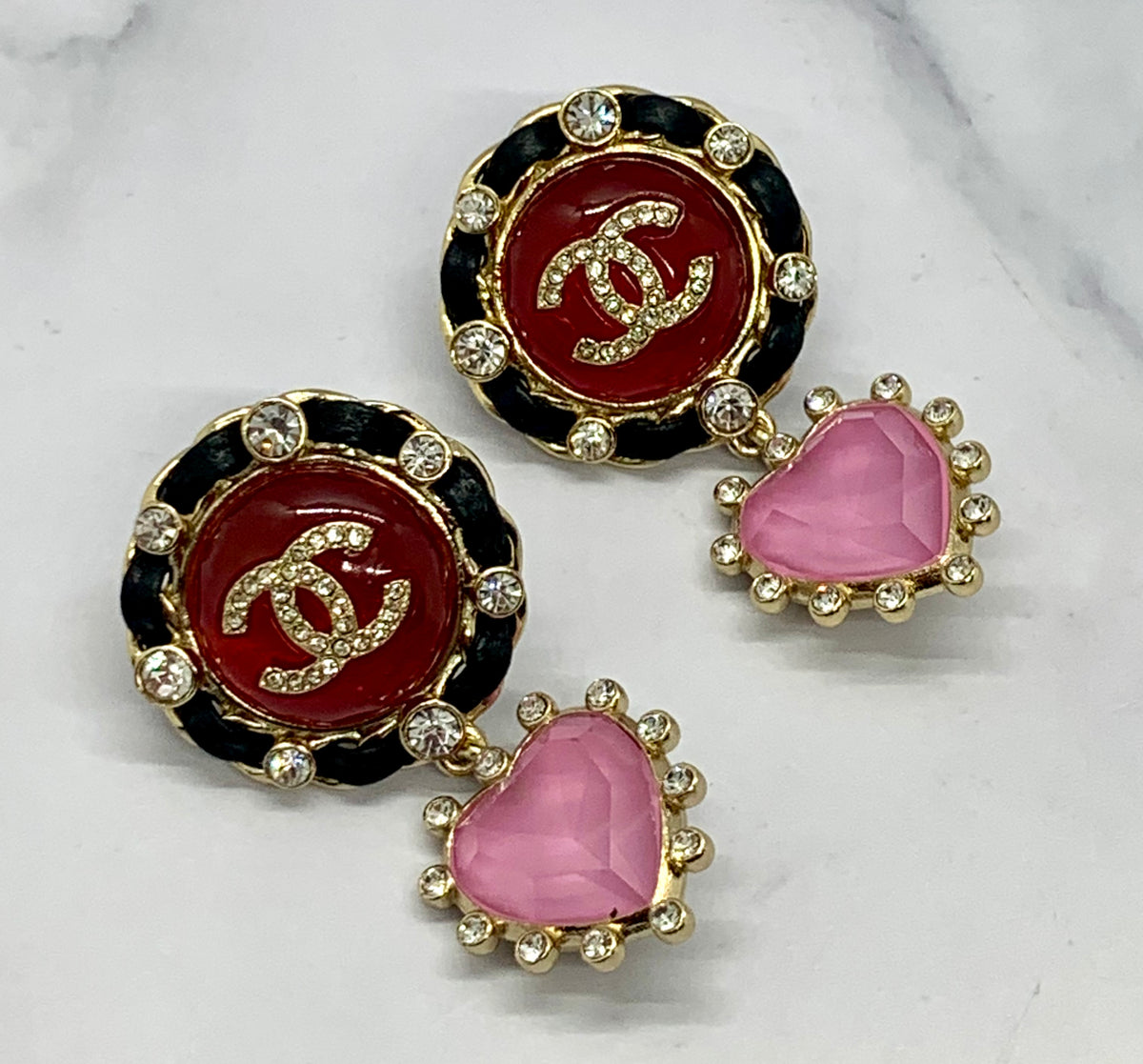 CHANEL CC 2021 Heart Rhinestone Earrings - USED