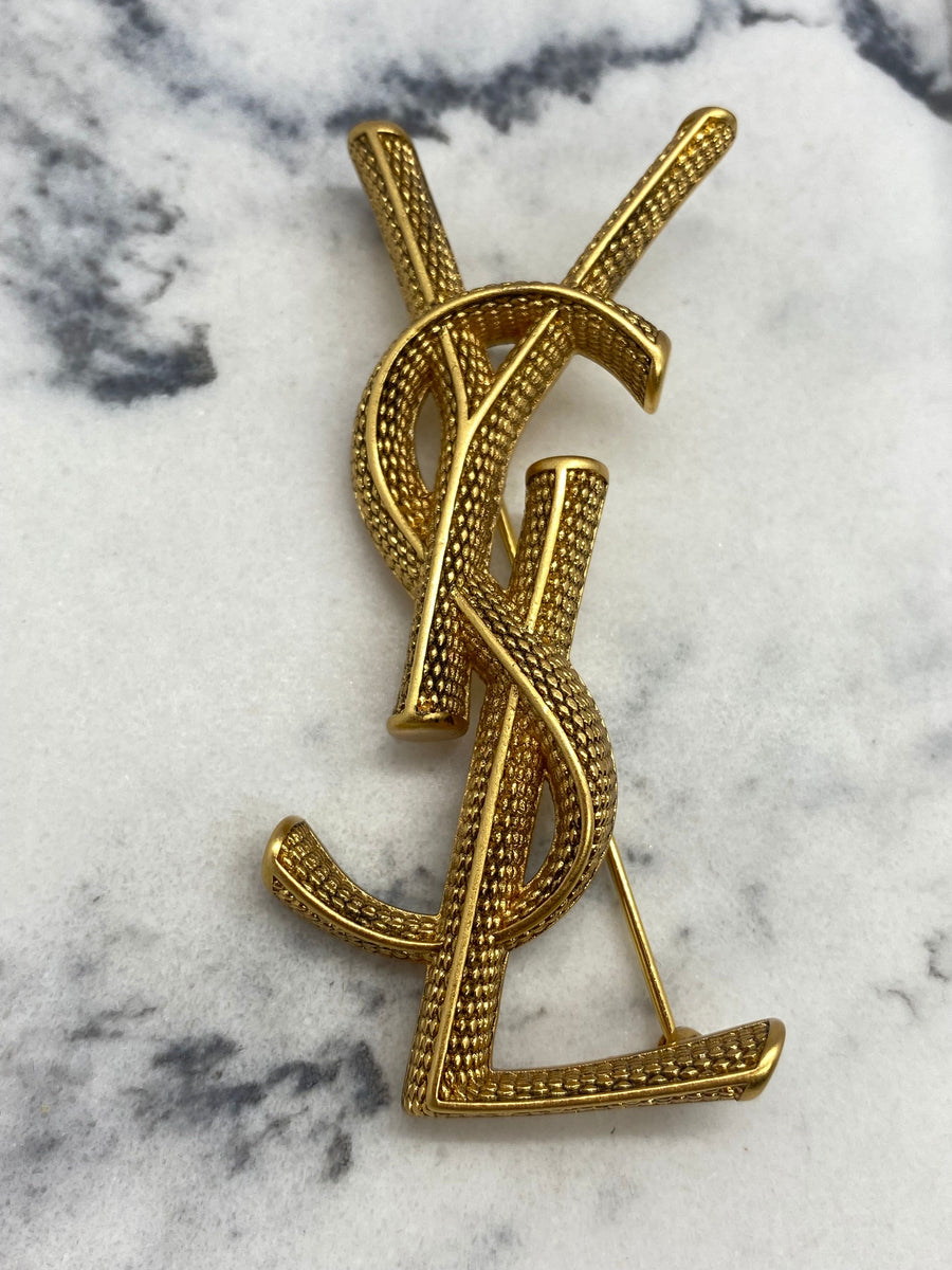 YSL Yves Saint Laurent Gold Tone Brooch Pin - Pre owned