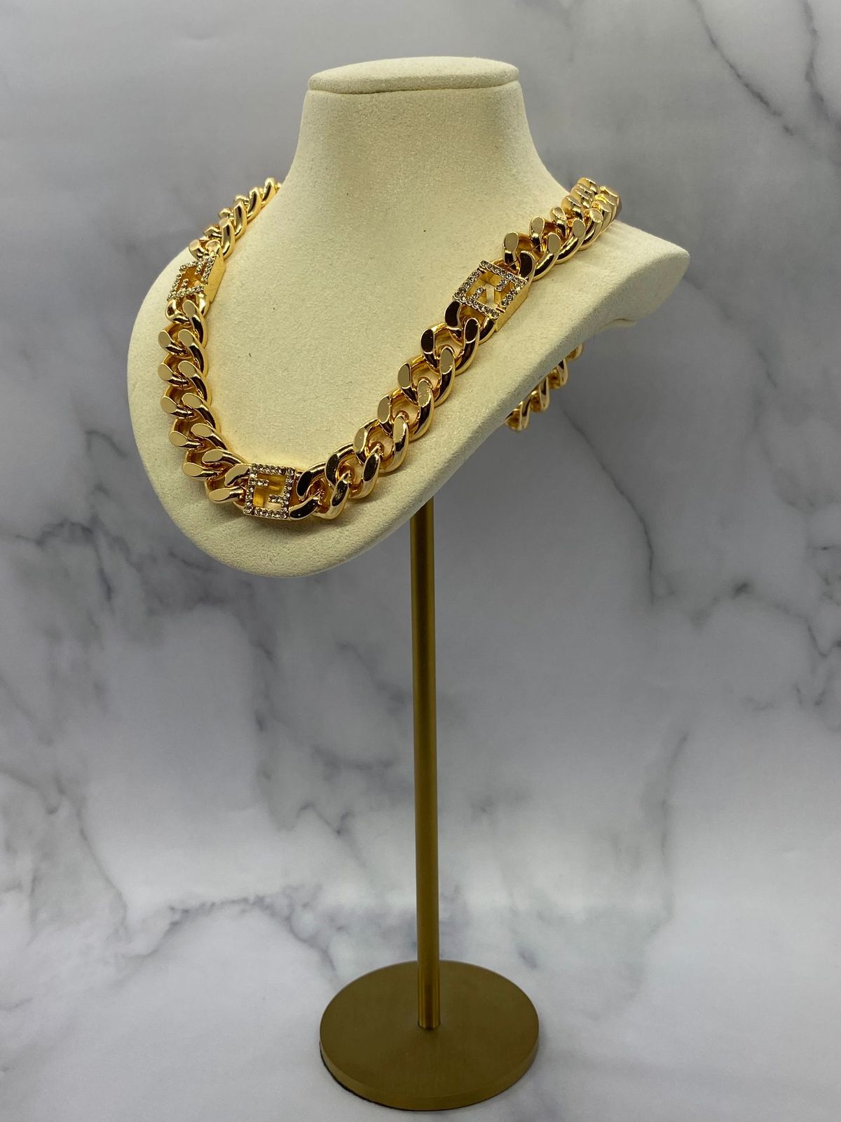 FENDI F Gold Tone Rhinestone Necklace - Pre owned