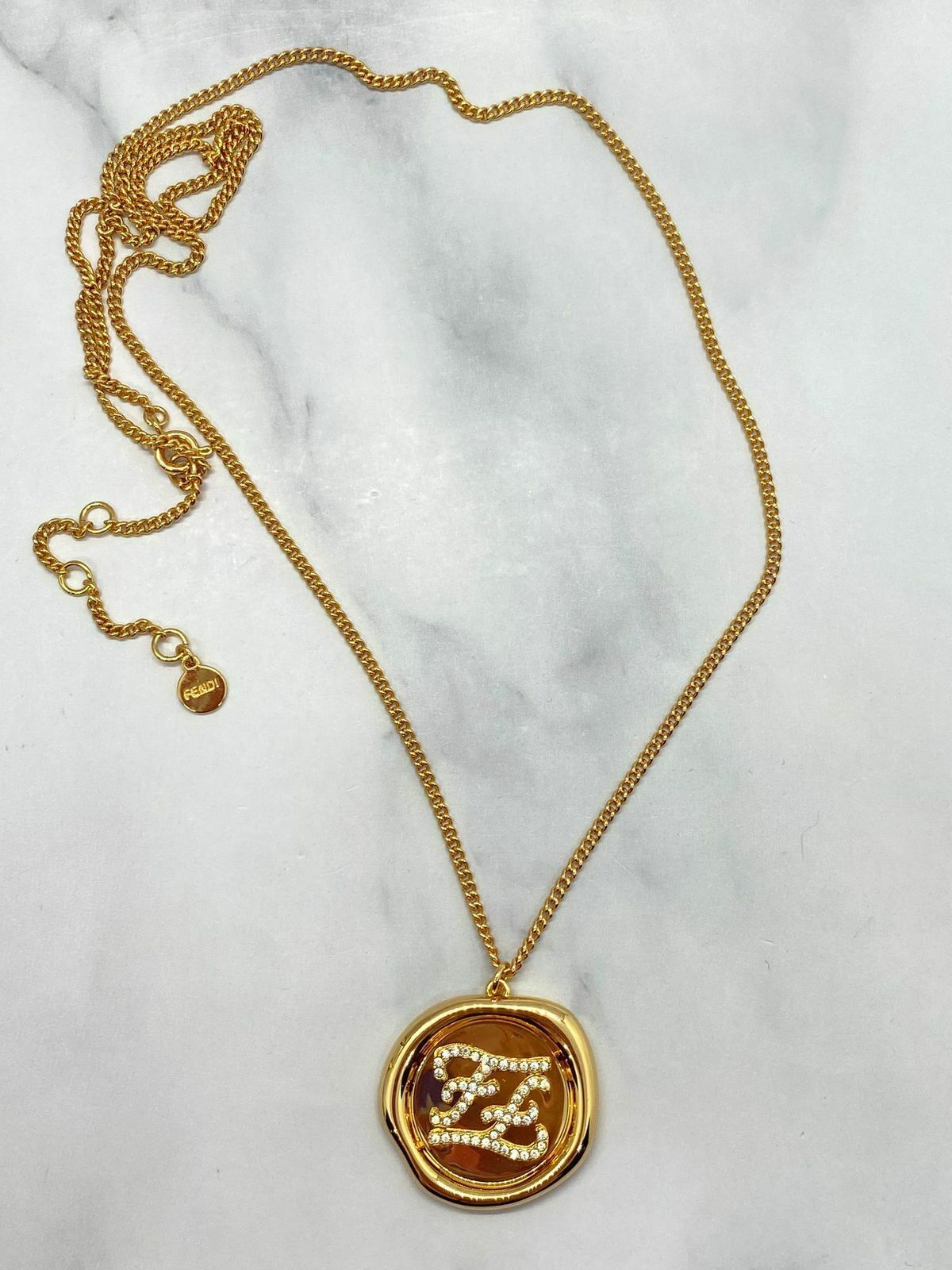 FENDI FF Rose Gold Rhinestone Charm Necklace - Pre owned