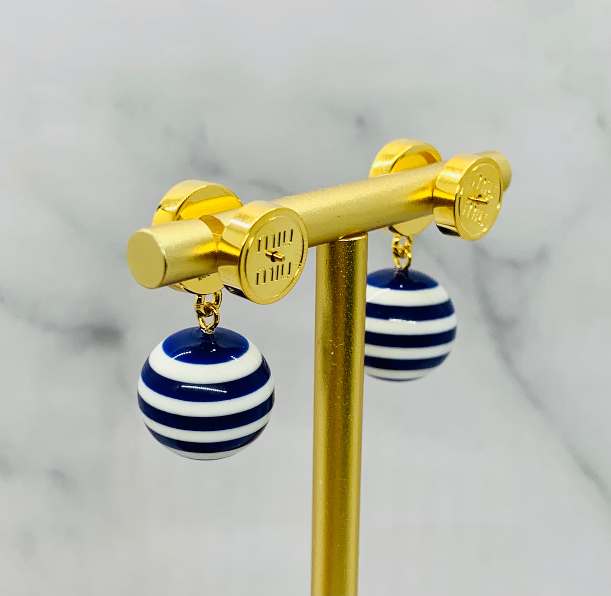 MIU MIU Blue Striped Pendant Earrings - Pre owned