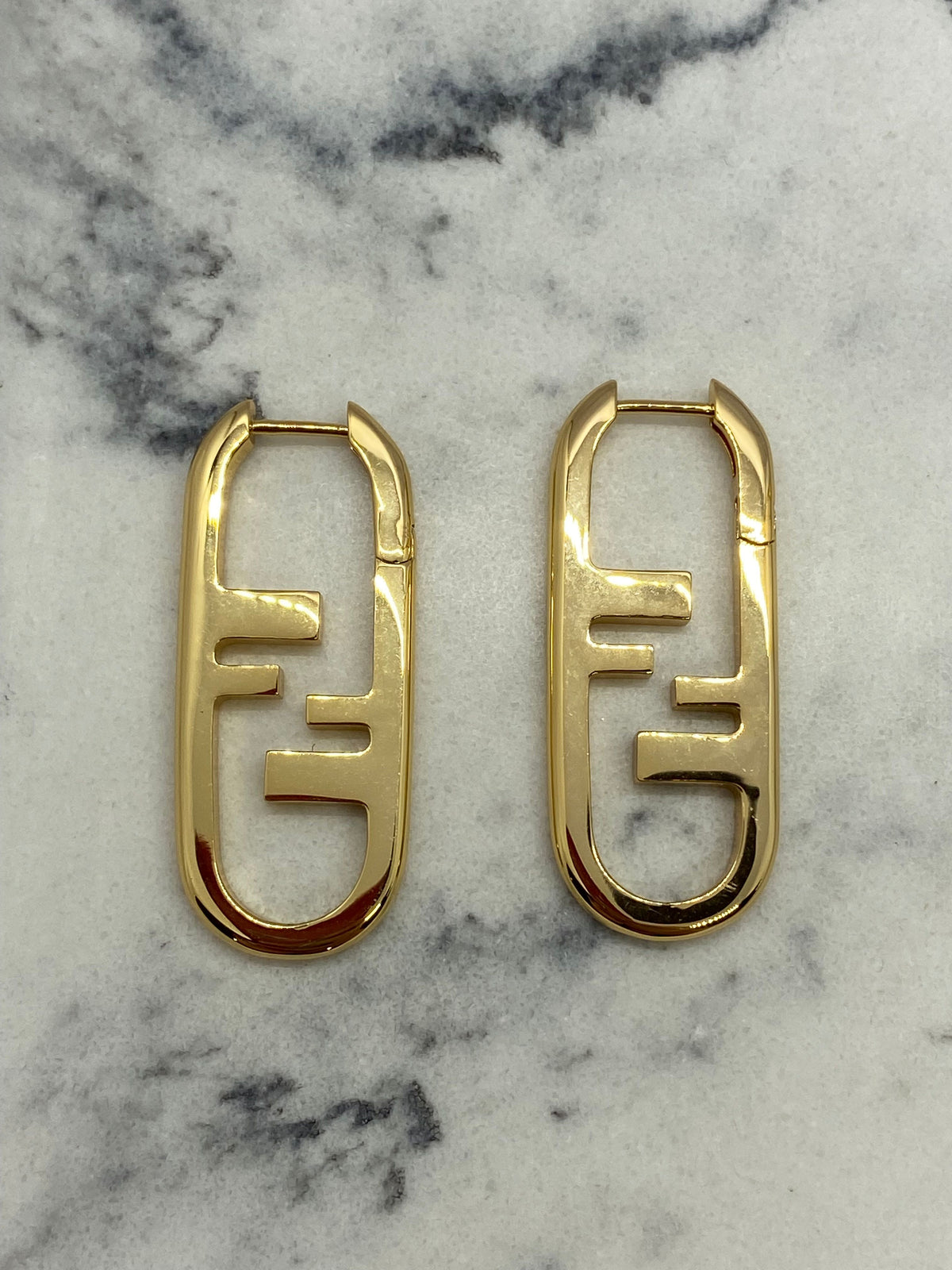 FENDI F Gold Tone Monogram Earrings - Pre owned