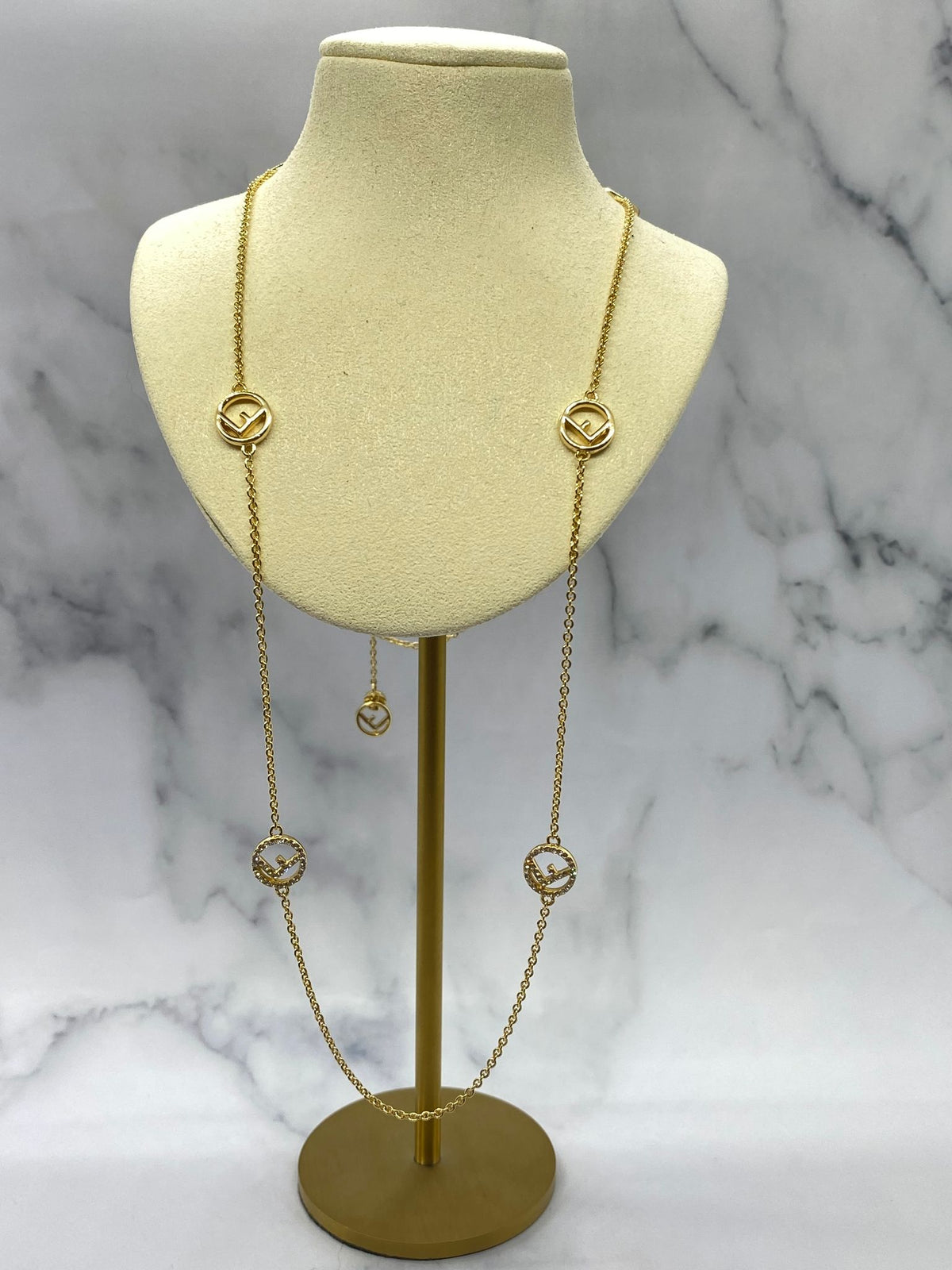 FENDI F Monogram Gold Tone Long Necklace - Pre owned