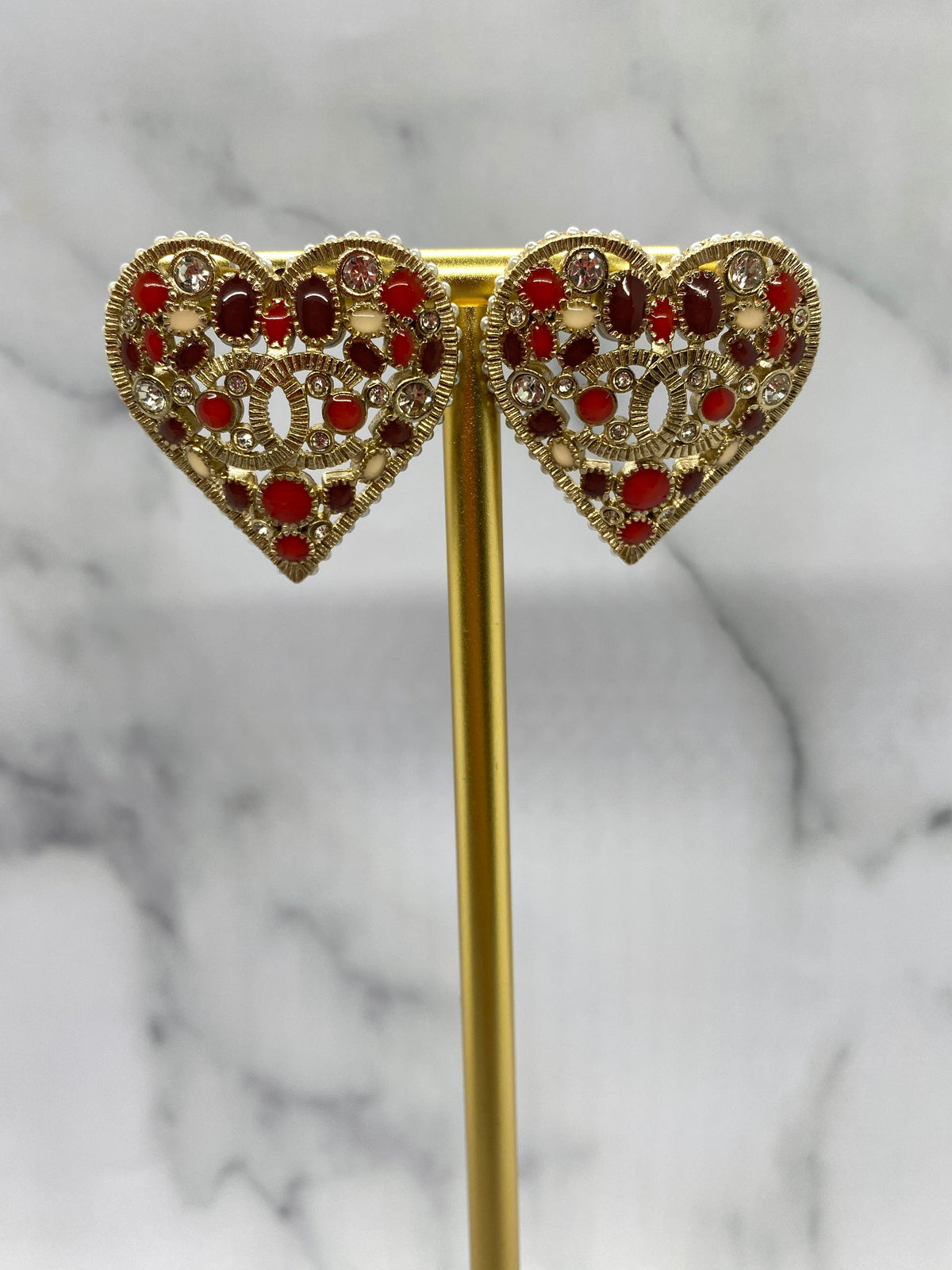 CHANEL 2016 Rhinestone Heart Earrings - Pre owned