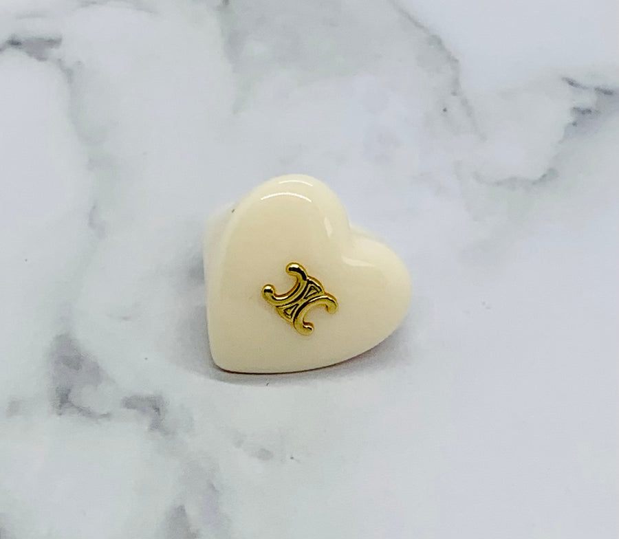CELINE Monogram Acrylic White Heart Ring Size 7 M - Pre owned