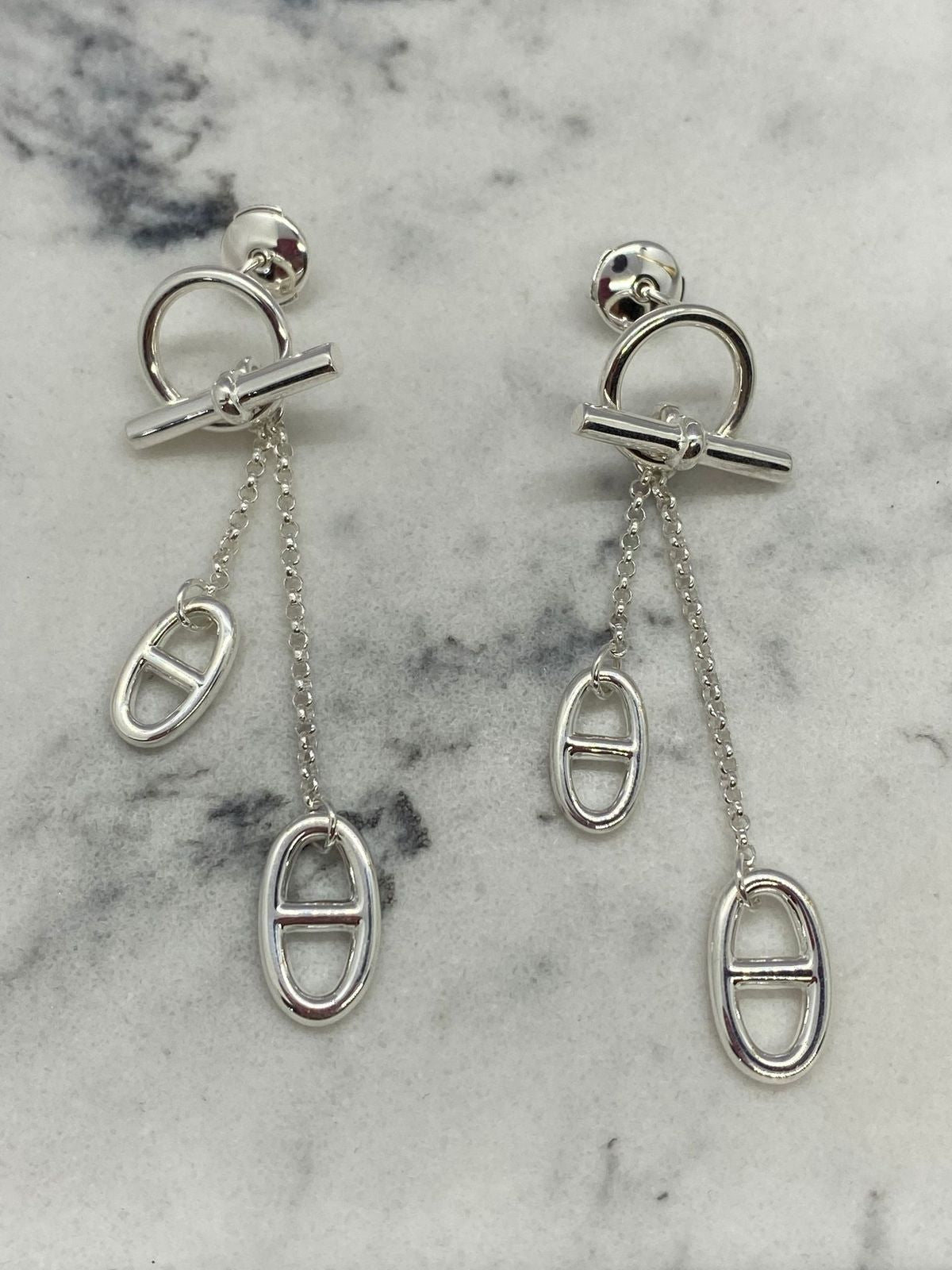 HERMES Silver Tone Pendant Earrings - Pre owned