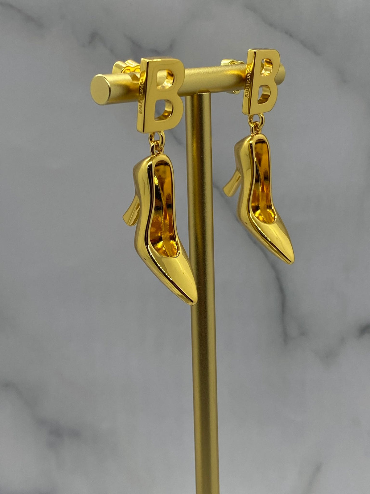 BALENCIAGA Gold Tone High Heel Shoe Earrings - Pre owned