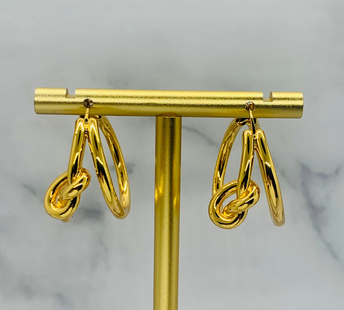 CELINE Double Hoop Knot Gold Tone Earrings - Preowned