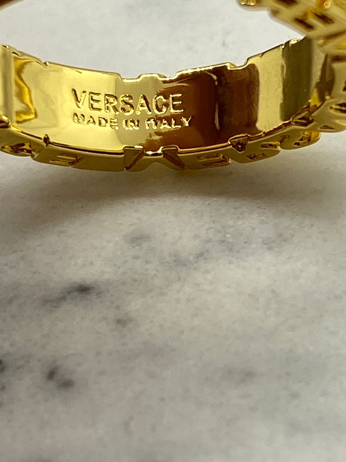 VERSACE Gold Tone Monogram Hoop Earrings - Pre owned