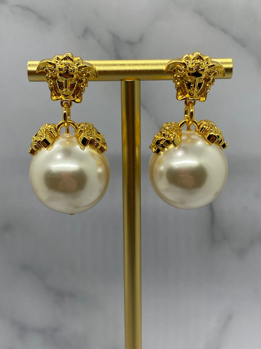 VERSACE Medusa Pearl Pendant Earrings - Pre owned