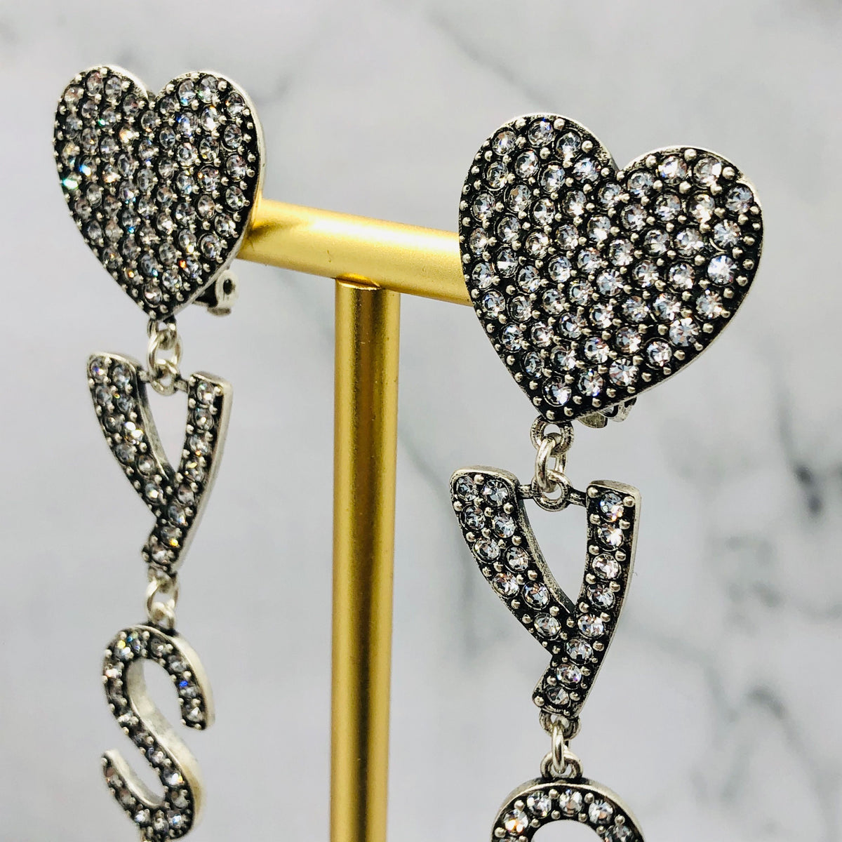 YSL Yves Saint Laurent Heart Rhinestone Earrings - Pre owned