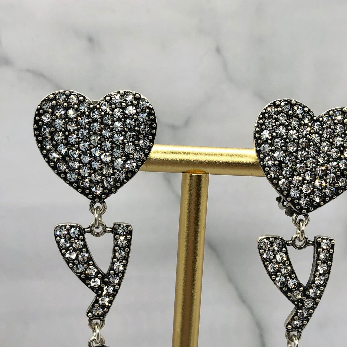 YSL Yves Saint Laurent Heart Rhinestone Earrings - Pre owned