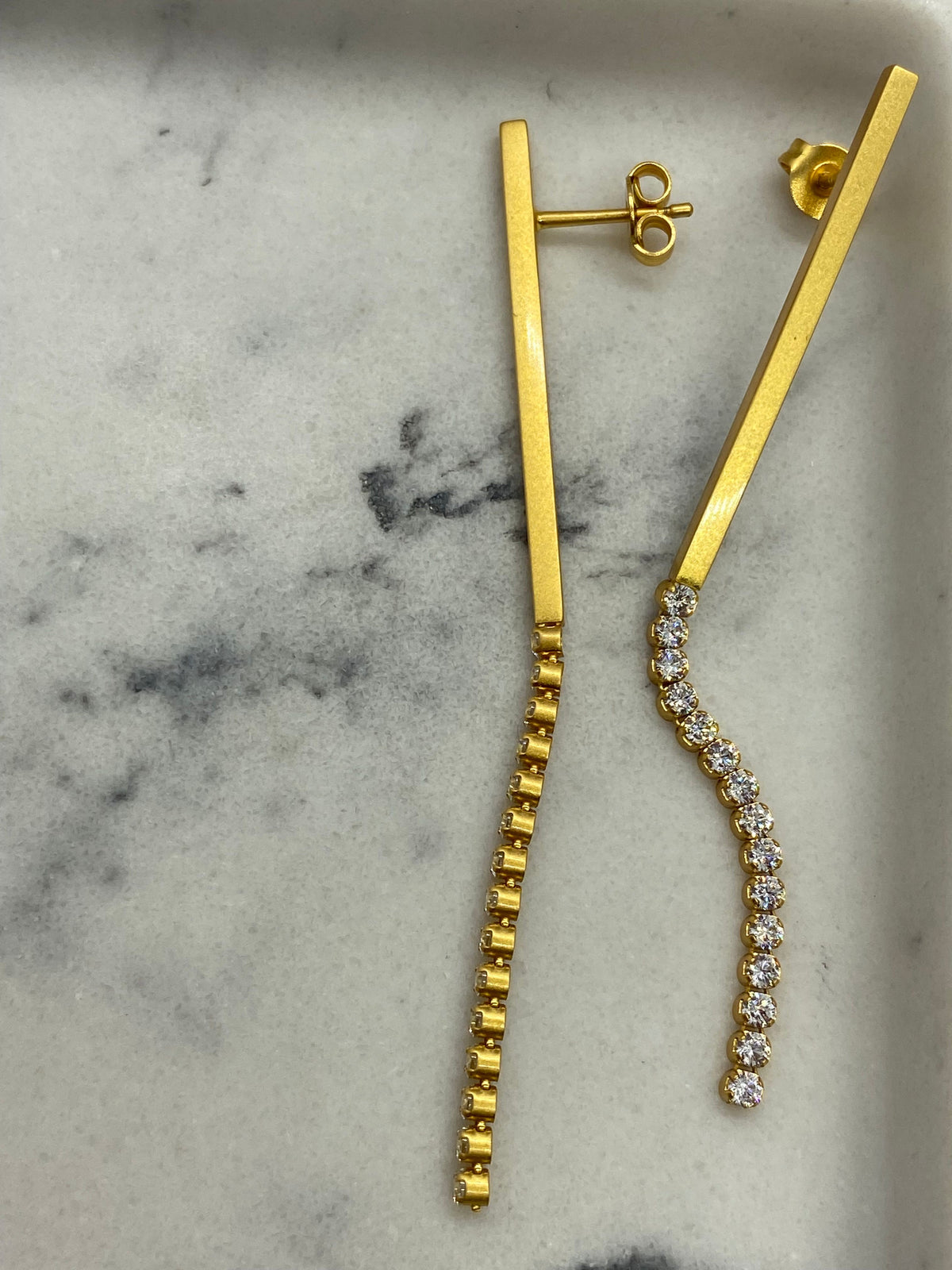 CELINE Gold Tone Rhinestone Stick Earrings - Pre owned