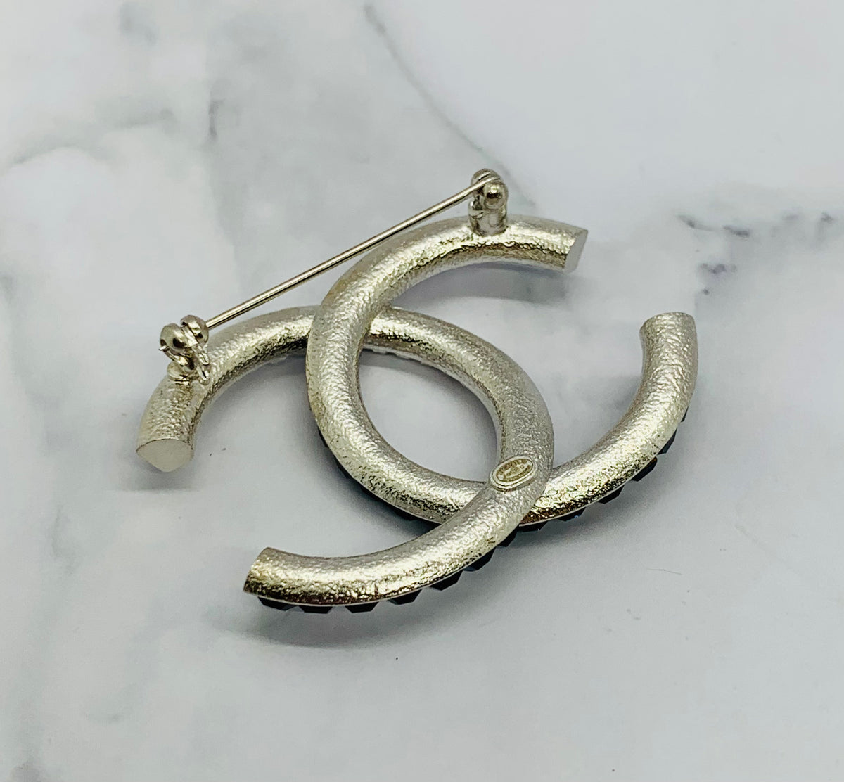 CHANEL CC Blue Rhinestone Brooch Pin - USED