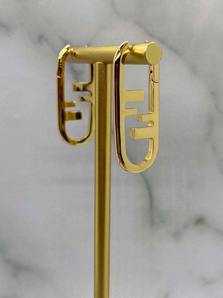 FENDI F Gold Tone Monogram Earrings - Pre owned