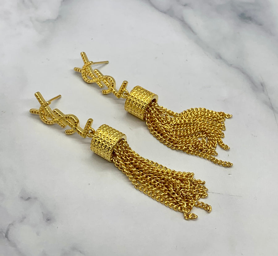YSL YVES SAINT LAURENT Gold Tone Tassel Earrings - Pre owned