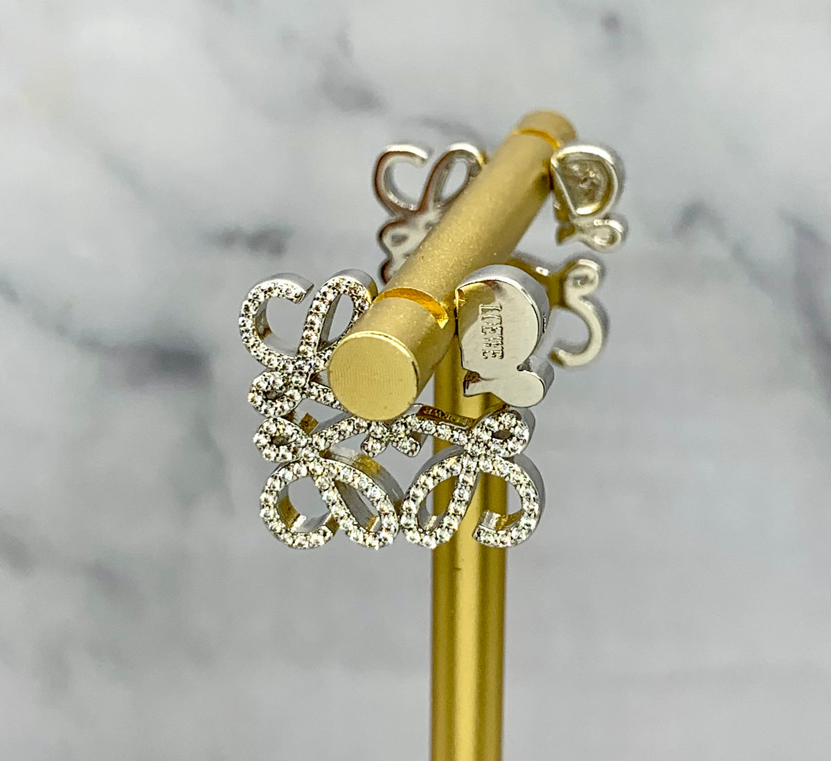 LOEWE Silver Tone Rhinestone monogram Earrings - Pre owned