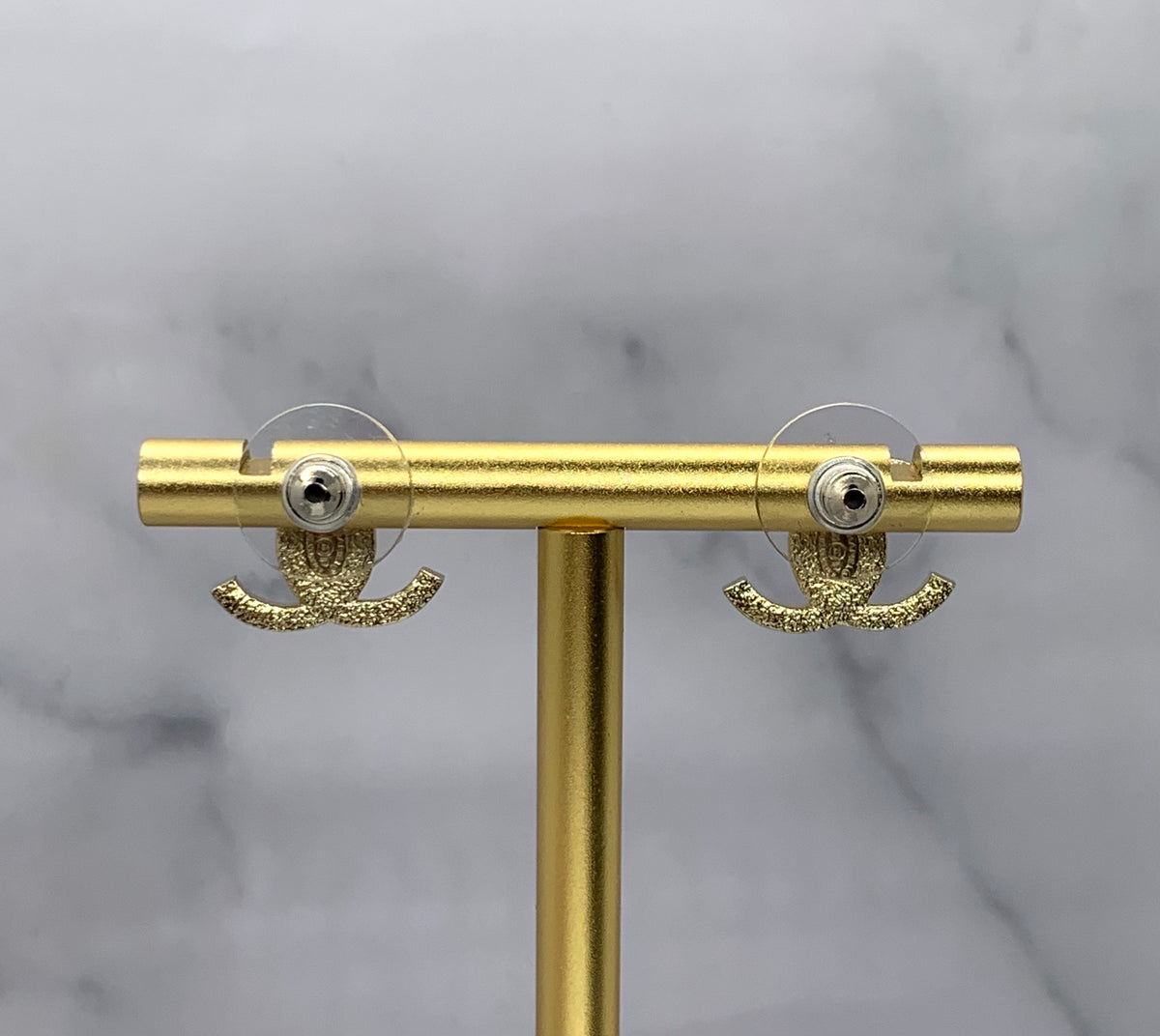CHANEL CC Gold Tone Rhinestone Earrings - USED
