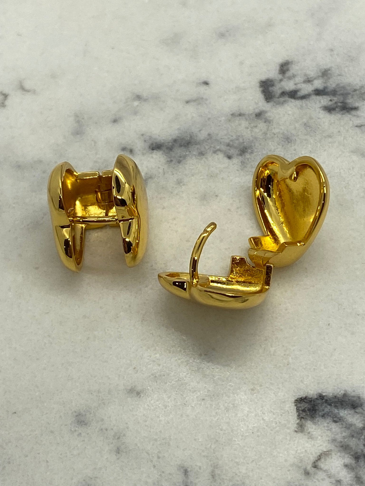 CELINE Gold Tone Heart Snap Earrings - Pre owned
