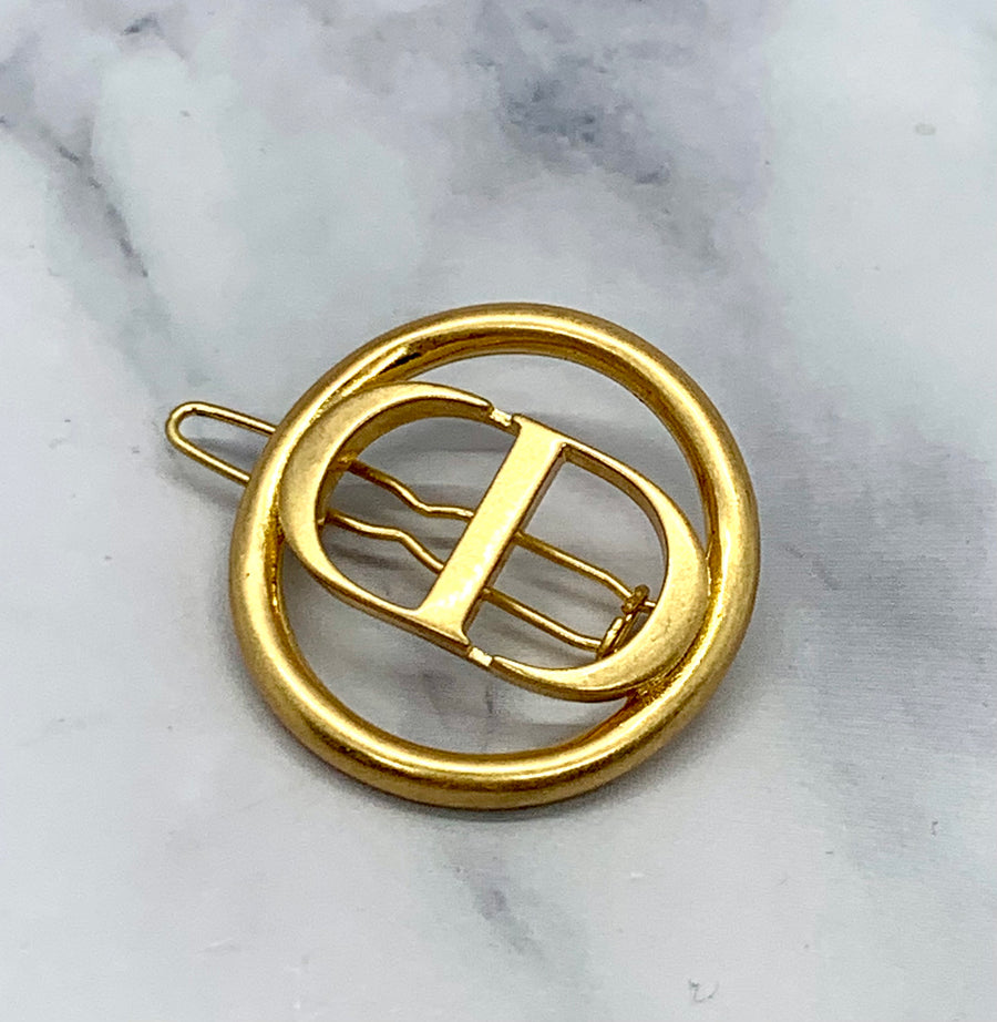 Auth CHRISTIAN DIOR CD Brass Tone Hair Clip Barrette - Pre owned