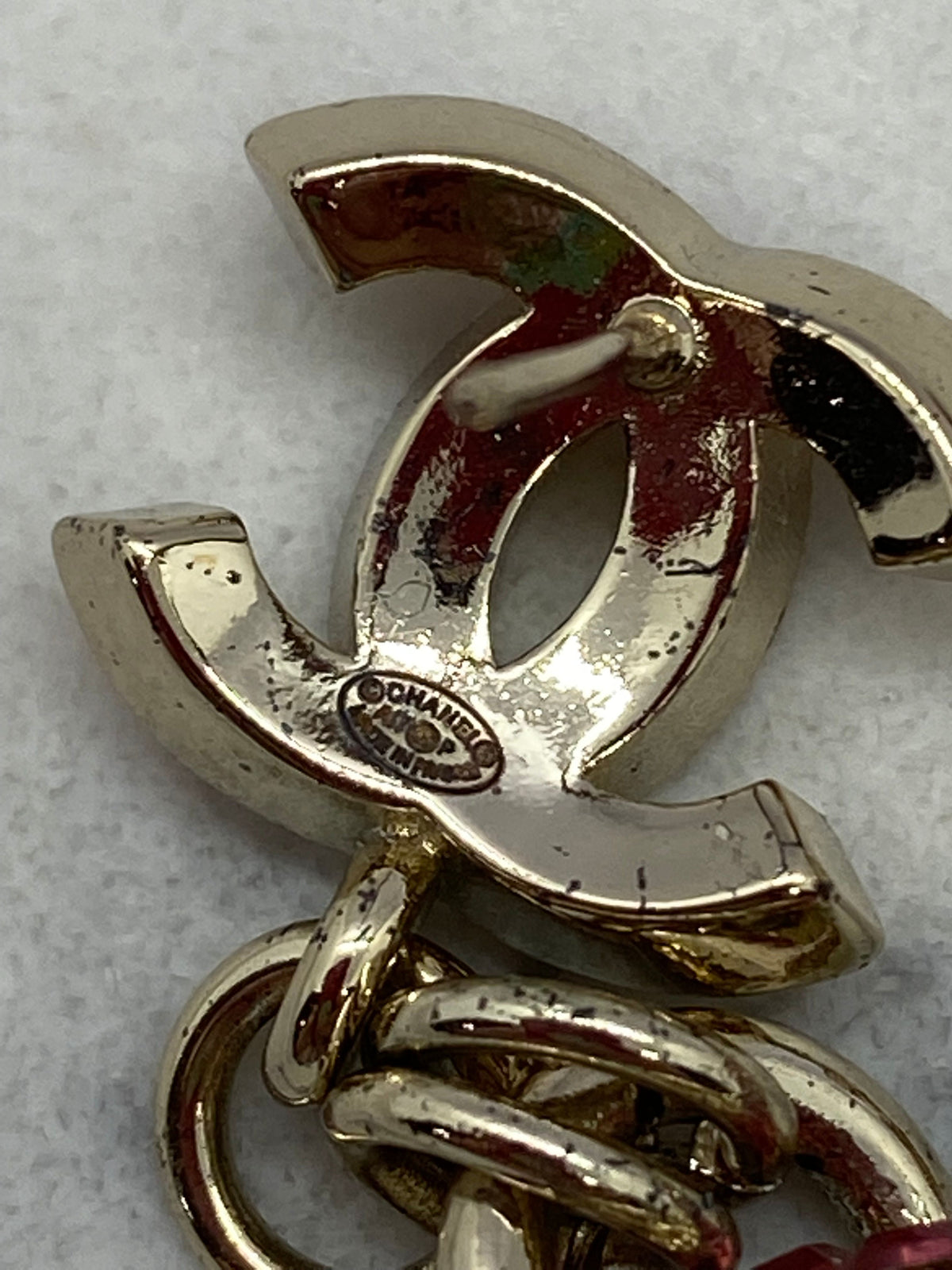 CHANEL Pink Rhinestone Pendant Earrings - USED
