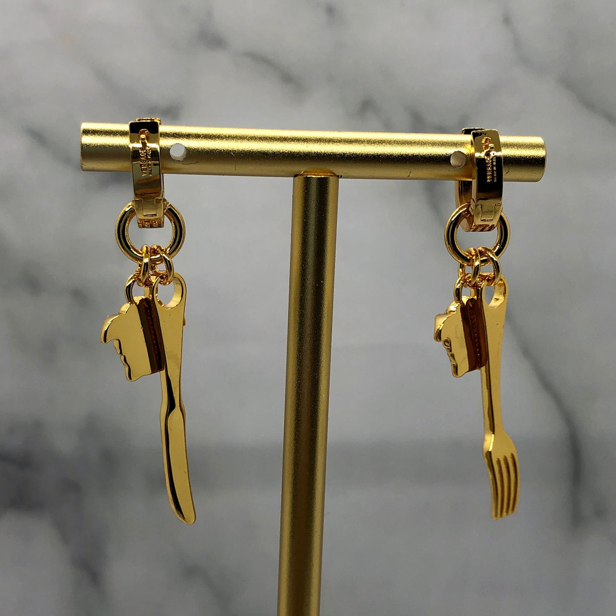 VERSACE Medusa Knife & Fork Gold Earrings - Pre owned