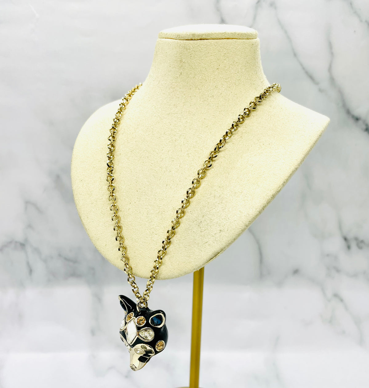 CHRISTIAN DIOR Rhinestone Fox Pendant Necklace - Pre owned